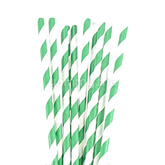 25 Pailles Papier pour Cake Pops Rayées Blanc & Vert